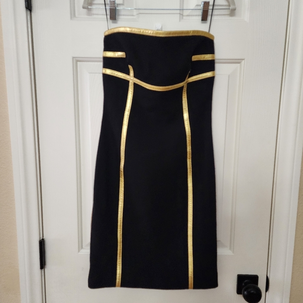 Michael Kors Black & Gold Strapless Dress Size 2